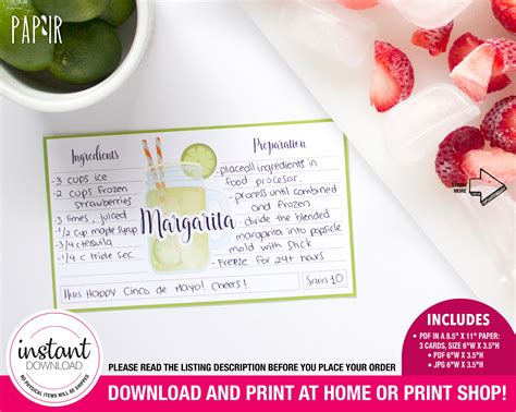 Printable Margarita Recipe Card